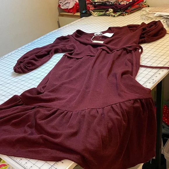 Max Studio Women's Burgundy V-Neck Sweater Dress - Picture 8 of 8